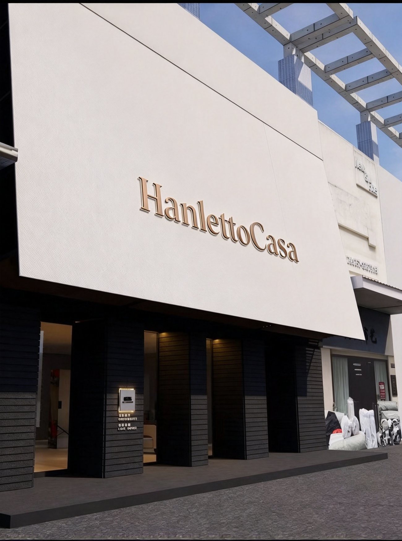 Hanletto Casa flagship facade with gold lettering